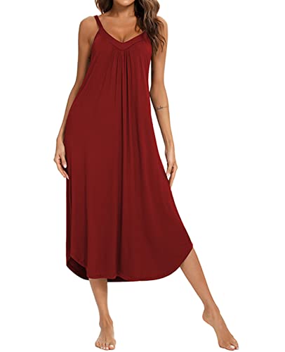 MINTLIMIT Nachtwäsche Nachthemd für Damen Negligee Sexy Casual Alltags Freizeitkleid,Lang-Weinrot,XL von MINTLIMIT