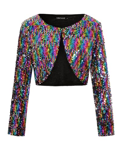 MINTLIMIT Offene Bolero Strickjacke Damen Pailletten Cardigan Langarm Bolero Elegant Haken (Mehrfarbig M) von MINTLIMIT