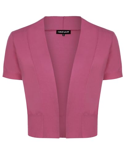 MINTLIMIT Offene Cardigan Damen Kurz Strickjacke V-Ausschnitt Casual Sommer Sweater Mantel (Korallen rosa S) von MINTLIMIT