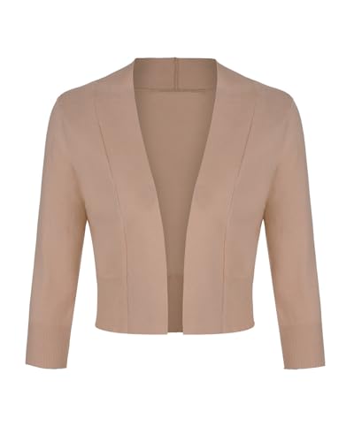 MINTLIMIT Offene Strickjacke Damen Kurz V-Ausschnitt 3/4 Ärmel Bolero Festlich Cardigan mit Knopf (Dunkle Aprikose S) von MINTLIMIT