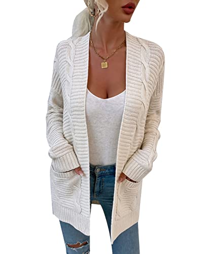 MINTLIMIT Open Knit Cardigan Strickjacke Langarm V-Ausschnitt Grobstrick mit Taschen,1007-Beige,S von MINTLIMIT