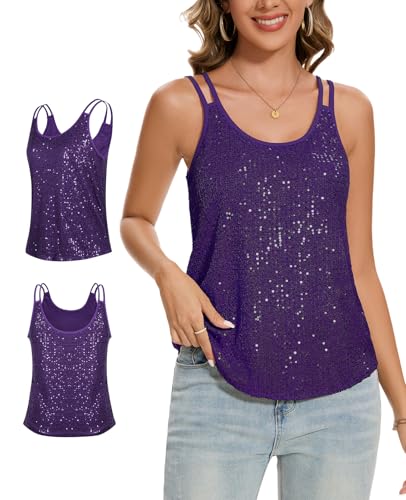MINTLIMIT Pailletten-Weste, Top für Damen, sexy, U-Ausschnitt, doppelte Schultergurte, ärmellos, Ganzkörper-gefüttert, einfarbig, für Abendparty, glitzernde Weste, Tanktop, PU-Lila, M MINTLIMIT Pailletten-Weste, Top für Damen, sexy, U-Ausschnitt, doppelte Schultergurte, ärmellos, Ganzkörper-gefüttert, einfarbig, für Abendparty, glitzernde Weste, Tanktop, PU-Lila, M von MINTLIMIT