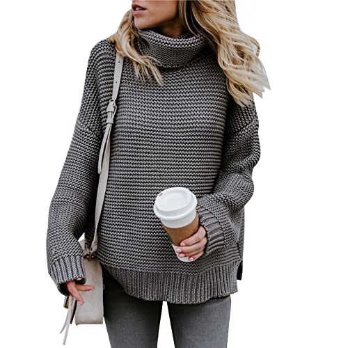 MINTLIMIT Pullover Damen Langarm Casual Rundhals Pulli Sweatshirt Oversize Loose Tops Sweater,Grau,L von MINTLIMIT