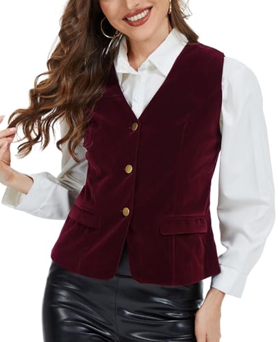 MINTLIMIT Samtweste Damen Ärmellos Tailliert Elegant V-Ausschnitt Weste mit Knöpfen und Taschen Slim Fit Vintage Weste aus Samt für Herbst & Büro von MINTLIMIT