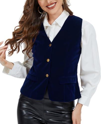 MINTLIMIT Samtweste Damen Ärmellos Tailliert Elegant V-Ausschnitt Weste mit Knöpfen und Taschen Slim Fit Vintage Weste aus Samt für Herbst & Büro von MINTLIMIT