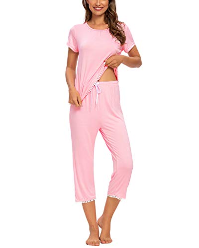 MINTLIMIT Schlafanzüge Damen Kurz Hosen Nachtwäsche Schlafoveralls Pyjama Mädchen Teenager (Pink,Größe S) von MINTLIMIT