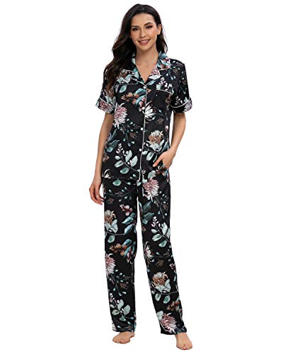 MINTLIMIT Schlafanzug Damen Pyjama Set Lang mit Knopfleiste Langarm V Ausschnitt Nachtwäsche Soft Sleepwear Loungewear für Frauen Sport Yoga Jogging von MINTLIMIT