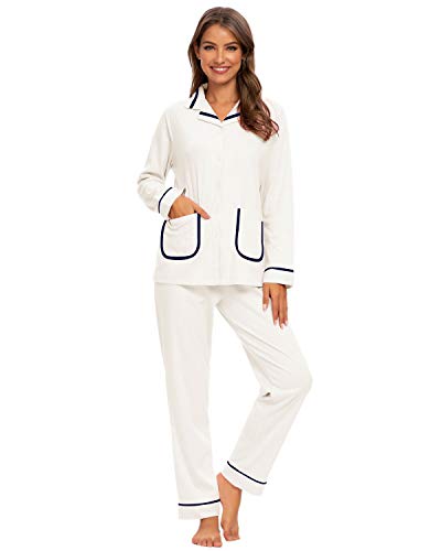 MINTLIMIT Schlafanzug Damen Pyjama Set Lang mit Knopfleiste Langarm V Ausschnitt Nachtwäsche Soft Sleepwear Loungewear für Frauen Sport Yoga Jogging von MINTLIMIT