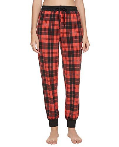 MINTLIMIT Schlafanzughose Damen Lang Pyjama Pyjamahosen Soft Nachtwäsche Hose,Plaids Rot,L von MINTLIMIT