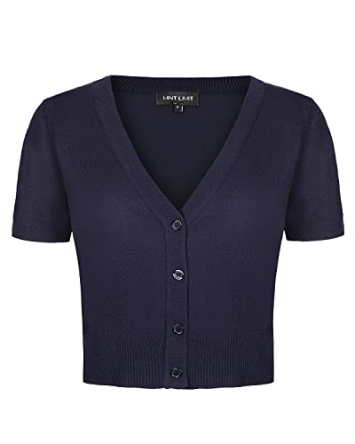 MINTLIMIT Sommer Cardigan Damen Bolero Strickjacke Kurzarm Kurz Strickbolero Strickcardigan (Marine XXL) von MINTLIMIT