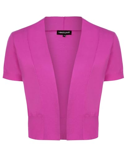 MINTLIMIT Sommer Cardigan Damen Bolero Strickjacke Kurzarm Regular Fit Oberteil Offene (Heiß Rosa XL) von MINTLIMIT