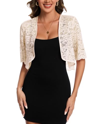 MINTLIMIT Spitze Bolero Strickjacke Damen Offene Cardigan Kurzarm Boleros Kurz Strickbolero (Beige XXL) von MINTLIMIT