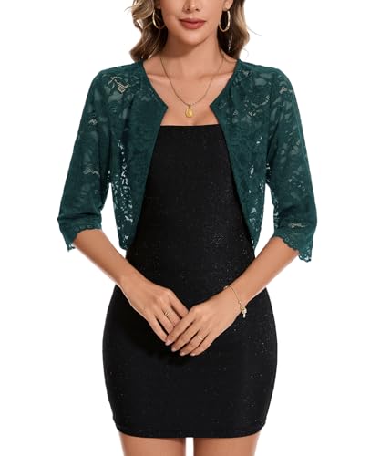MINTLIMIT Spitzen Bolero Damen Kurz Strickjacke Kurzarm Festlich Cardigan Boleroshrug Loose (Dunkelgrün XXL) von MINTLIMIT