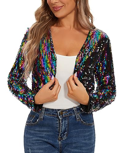 MINTLIMIT Strickbolero Damen Offene Cardigan Pailletten Metallic Langarm Bolero Elegant (Silvery，S) von MINTLIMIT