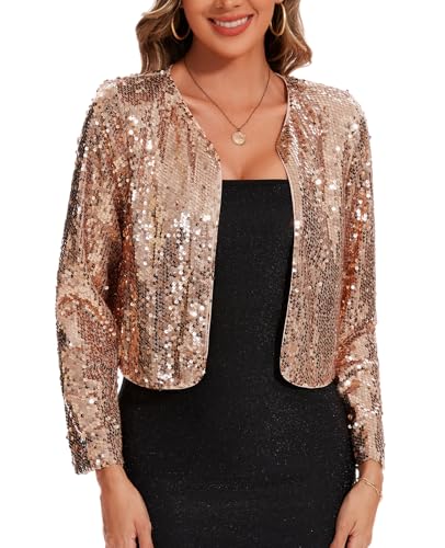 MINTLIMIT Strickbolero Damen Offene Pailletten Cardigan Metallic Langarm Bolero Elegant (Champagner S) von MINTLIMIT