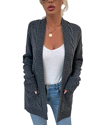 MINTLIMIT Strickcardigan Damen Lang Long Strickmantel Langarm Grobstrick V-Ausschnitt,1007-Dunkelgrau,XL von MINTLIMIT