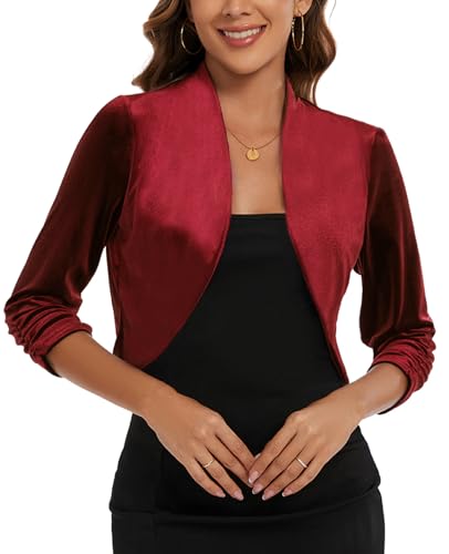 MINTLIMIT Strickjacke Damen 3/4 Ärmel Samt Cardigan-noos Bolero Offene Bolerojacke Kurz (Rot M) von MINTLIMIT