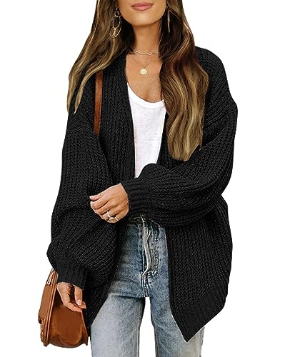 MINTLIMIT Strickjacke Damen Grobstrick Cardigan Open Front Strickcardigan Winter Herbst Casual Grobstrickjacke (B-Schwarz S) von MINTLIMIT