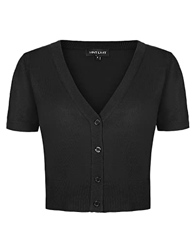 MINTLIMIT Strickjacke Damen Knit Kurzer Cardigan V-Ausschnitt Casual Sommer Sweater (Schwarz XL) von MINTLIMIT