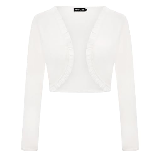 MINTLIMIT Strickjacke Damen Kurz Offene Cardigan Bolero Langarm Sweater Knit Casual Oberteil (Weiß XL) von MINTLIMIT