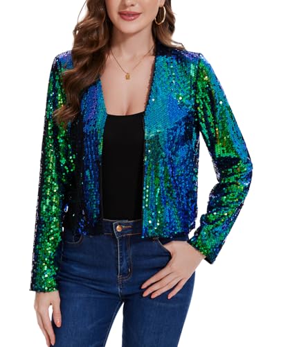 MINTLIMIT Strickjacke Damen Kurz Pailletten Cardigan Langarm Bolero Casual Oberteil Jacke Festlich (Grün M) von MINTLIMIT