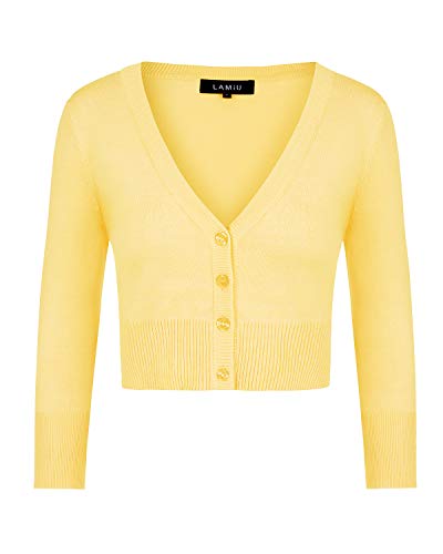 MINTLIMIT Strickjacke Damen Kurz V-Ausschnitt 3/4 Ärmel Bolero Festlich Cardigan mit Knopf Gelb S von MINTLIMIT