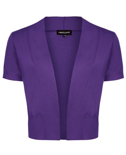 MINTLIMIT Strickjacke Damen Kurzarm Knit Cardigan-noos Bolero Sommer Offene Bolerojacke (Dunkelviolett M) von MINTLIMIT