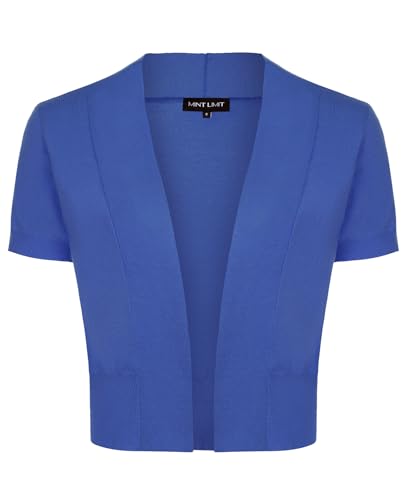 MINTLIMIT Strickjacke Damen Kurzarm Knit Cardigan-noos Bolero Sommer Offene Bolerojacke (Saphirblau M) von MINTLIMIT