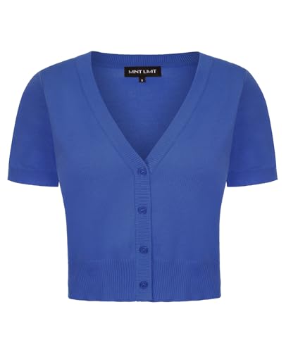 MINTLIMIT Strickjacke Damen Kurzarm Knit Cardigan-noos Bolero Sommer mit Knopf Bolerojacke (Saphirblau M) von MINTLIMIT