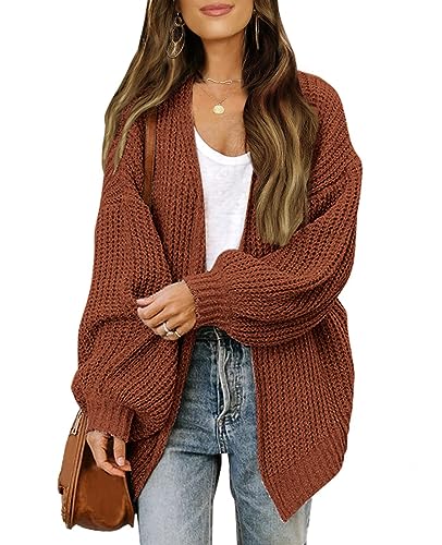 MINTLIMIT Strickjacke Damen Lang Grobstrick Cardigan Open Front Strickcardigan Casual Grobstrickjacke (BN-Braun XXL) von MINTLIMIT