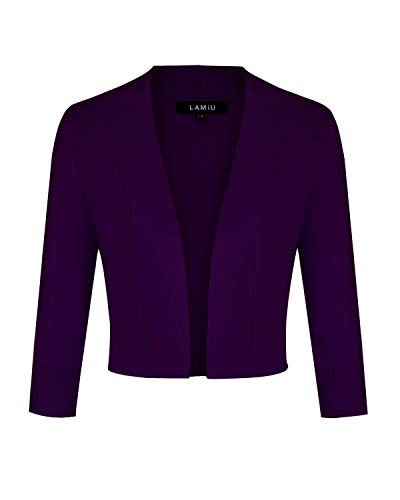 MINTLIMIT Strickjacke Damen Sommer V-Ausschnitt 3/4-Arm Bolero Festlich Cardigan Blazer Lila L von MINTLIMIT