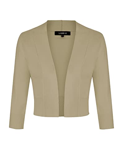 MINTLIMIT Strickjacke Damen Sommer V-Ausschnitt 3/4-Arm Bolero Festlich Cardigan Blazer,Kamel,L von MINTLIMIT