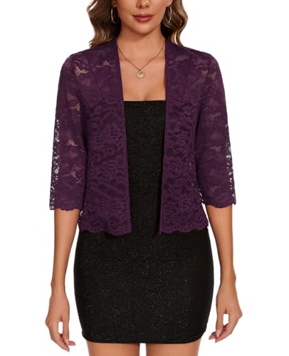 MINTLIMIT Strickjacke Damen Spitze Offene Vorne Bolero 3/4 Ärmel Cardigan Lässige Sommer (Violett S) von MINTLIMIT