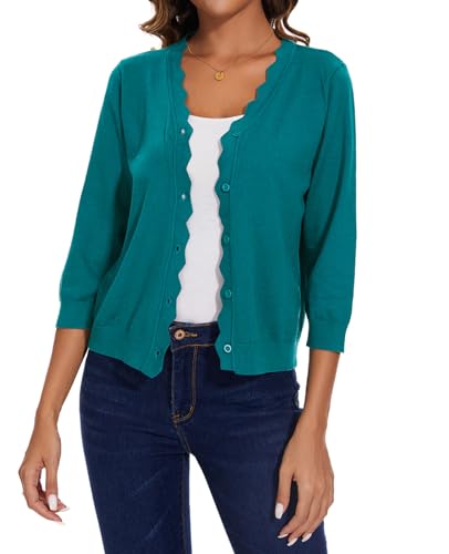 MINTLIMIT Strickjacke Damen V-Ausschnitt Cardigan Casual Sweater 3/4 Ärmel Dünne Cardigan Top Lose (Grün XXL) von MINTLIMIT