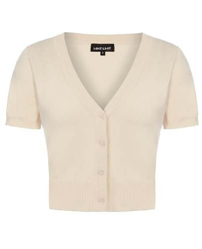 MINTLIMIT Strickjacke Kurz Damen Kurzarm Knit Cardigan-noos Bolero Sommer mit Knopf Bolerojacke (Beige S) von MINTLIMIT