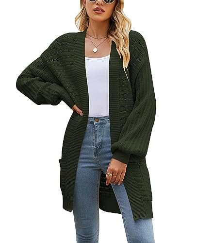 MINTLIMIT Strickjacke Lange Damen Grobstrick Cardigan Open Front Strickcardigan Casual Grobstrickjacke (GN-Armeegrün S) von MINTLIMIT