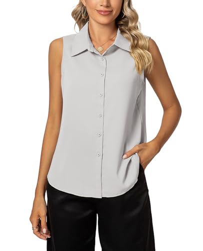 MINTLIMIT Women's Sleeveless Button Down Shirt Basic Solid Collared Work Blouse Grey for Women 2023 MINTLIMIT Women's Sleeveless Button Down Shirt Basic Solid Collared Work Blouse Grey for Women 2023 von MINTLIMIT
