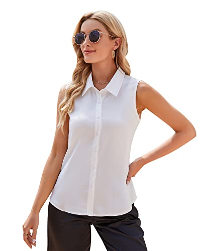 MINTLIMIT Women's Sleeveless Button Down Shirt Basic Solid Collared Work Blouse White for Women 2023 von MINTLIMIT