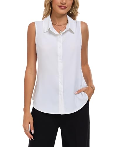 MINTLIMIT Women's Sleeveless Button Down Shirt Basic Solid Collared Work Blouse White for Women 2023 von MINTLIMIT