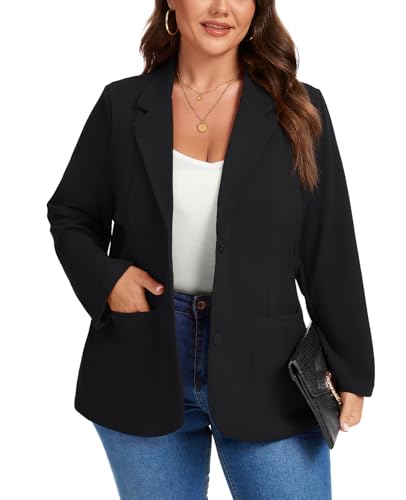 MINTLIMIT XL-5XL Übergröße Langarm Blazer Damen Business Smart Oberbekleidung Damen Casual Revers Jackets Loose Fit mit Knopftaschen, B-schwarz, 3XL Große Größen von MINTLIMIT