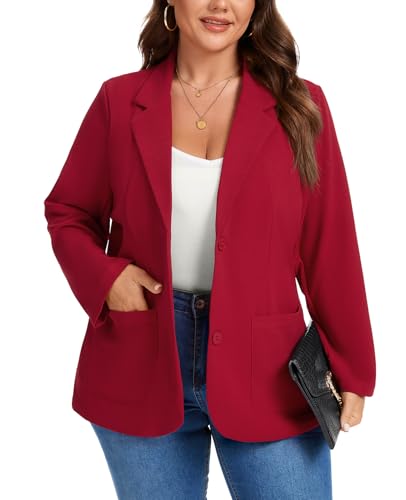 MINTLIMIT XL-5XL Übergröße Langarm Blazer Damen Business Smart Oberbekleidung Damen Casual Revers Jackets Loose Fit mit Knopftaschen, R-rot, XXL Große Größen von MINTLIMIT