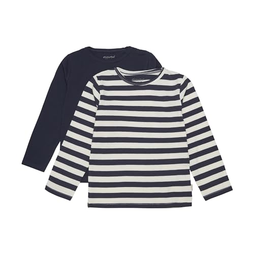 MINYMO Jungen Kinder 2er Pack Longsleeve Langarmshirt Shirt Rundhalsausschnitt Basic gestreift 3934, Größe:128, Farbe:Marshmallow (111) von MINYMO