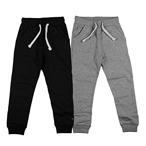 MINYMO Jungen Basic 36 -Sweat Pant (2-pack) Hose, Mehrfarbig (Dunkel Grau/Schwarz 193), 146 EU von MINYMO