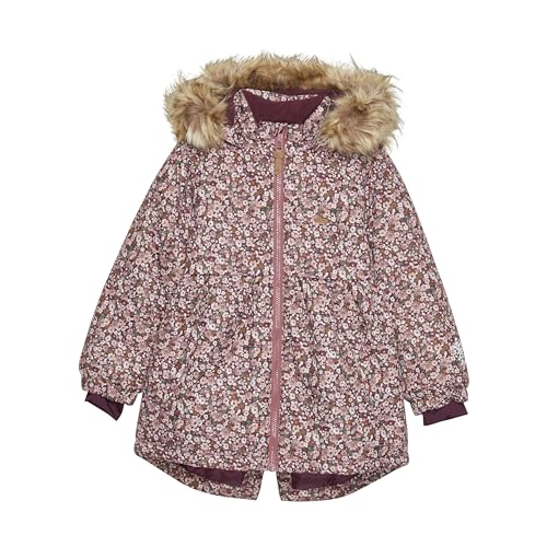 MINYMO Mädchen Kinder Winterjacke Wärmende Jacke mit Fellkapuze AOP Print geblümt 162136, Größe:98, Farbe:Fig (4718) von MINYMO