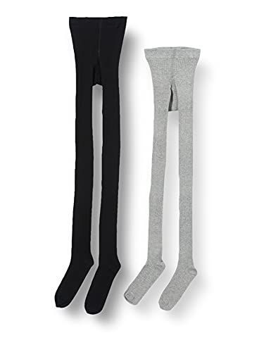 MINYMO Mädchen Stocking - Solid Rib 2-pack Strumpfhose, Black, 116 122 EU von MINYMO