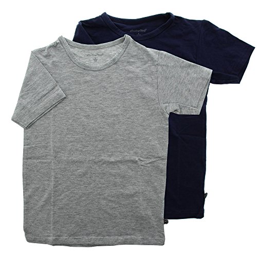 Minymo 2er Pack Baby Jungen T-Shirt, Kurzarm, Alter 18-24 Monate, Größe: 92, Farbe: Dunkelblau und Grau, 3932 von MINYMO