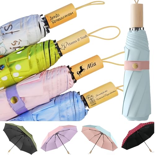Regenschirm mit Maßgeschneiderter Schrift und Icons, auf Massivem Holzhandgriff Graviiert – Verschiedene Icons Verfügbar, Kombinierbar mit Text, Perfektes personalisierte geschenke. von MIOLCHEN