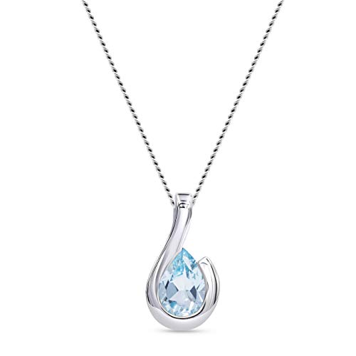 MIORE Halskette Damen mit Tropfen Kettenanhänger Edelstein/Geburtsstein blauer Topas 0.90 Ct Kette aus Weißgold 9 Karat / 375 Gold, Länge 45 cm Schmuck von MIORE