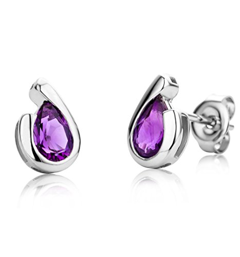 Miore Ohrringe Damen tropfen Ohrstecker mit Edelstein/Geburtsstein lila Amethyst 1.05 ct aus Weißgold 9 Karat / 375 Gold von MIORE