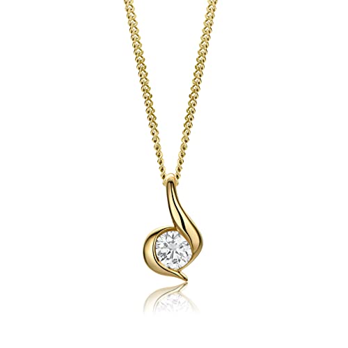 MIORE Diamant Schmuck Damen Halskette mit Anhänger 0,10 Ct Solitär Diamant in Zargenfassung Klassische Kette aus Gelbgold 14 karat / 585 Gold, 45 cm lang von MIORE
